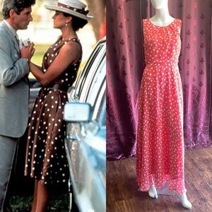 Vintage 90's Pink Polka Dot Chemise Maxi  Dress Size Six